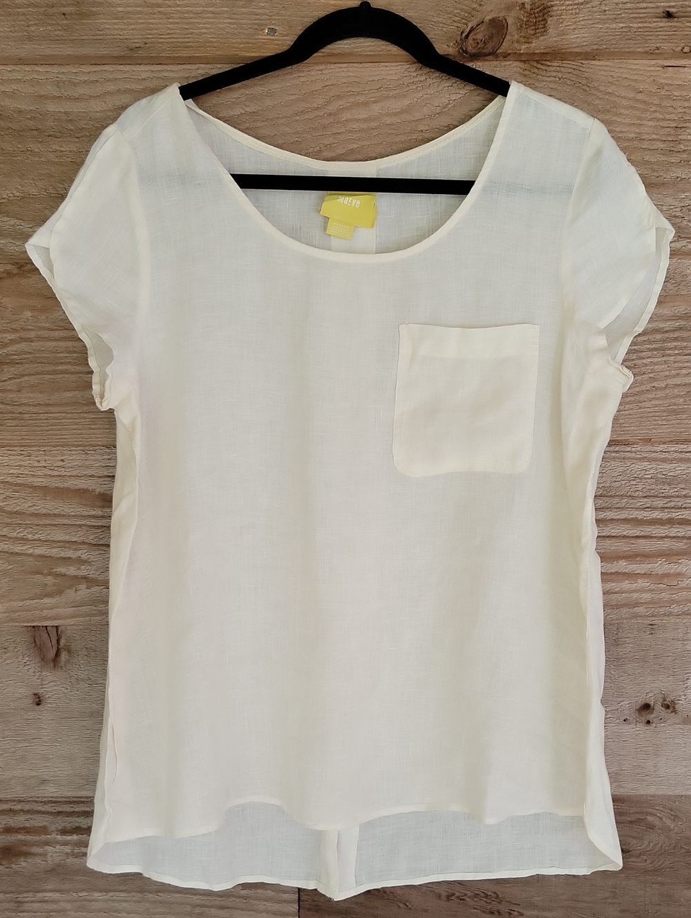 Maeve Size Medium Cream Short-Sleeve Pocket Linen Blouse